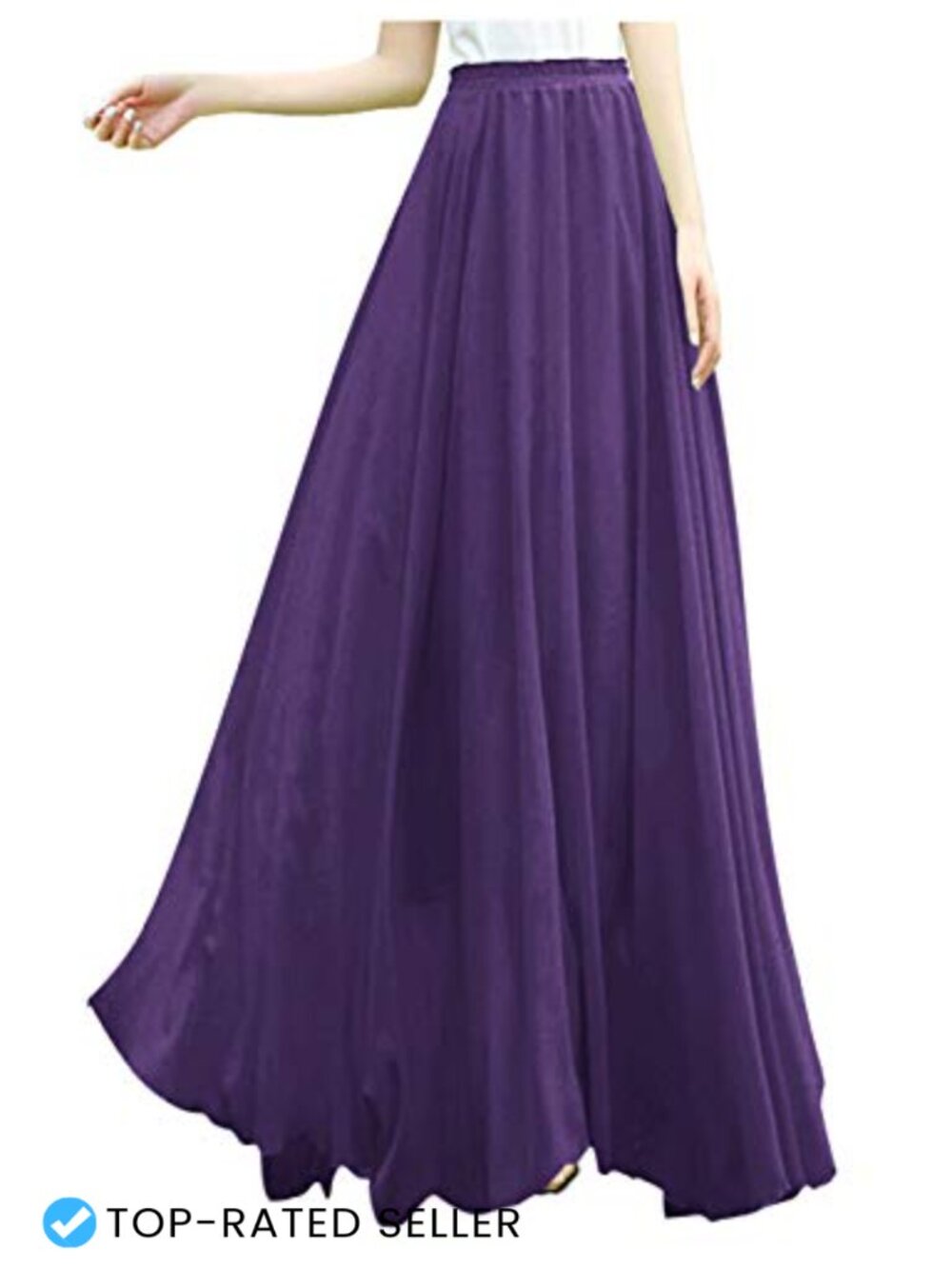 Chiffon Pleated Maxi Skirt High Waist A-Line Flowy
